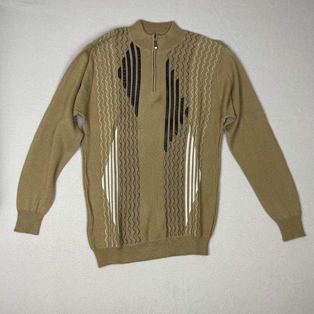 Miko Quarter Zip Sweater Men's Medium Long Sleeve Tan Wool Acrylic Blend Knit